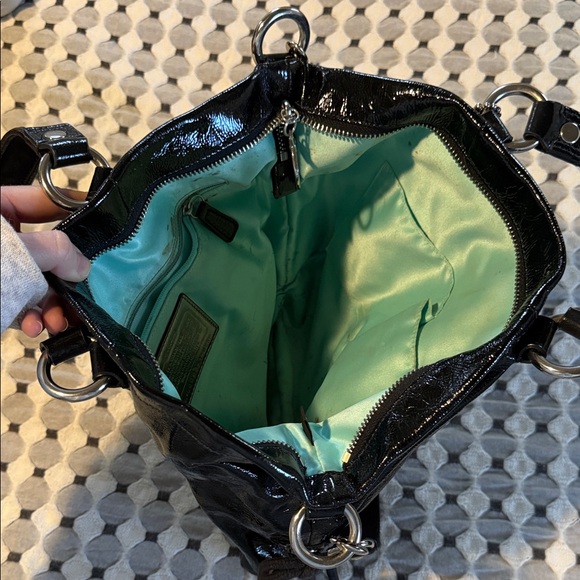 Coach Black Patent Leather Shoulder Bag with Zip Front Pockets - Picture 3 of 3